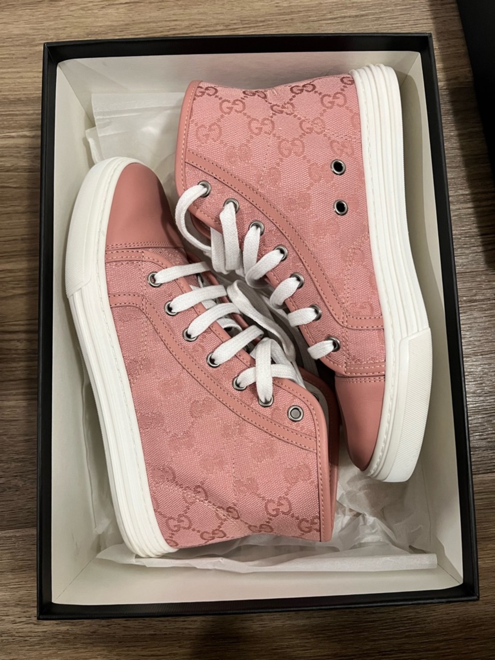 Gucci (WMNS) Gucci GG High-Top Sneakers 'Logo Print - Soft Pink’ - Picture 4 of 5